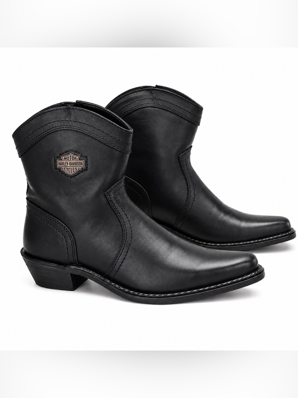 Harley Davidson Mens 8.5 Black Leather Western Motorcycle Boots with Metal Logo
